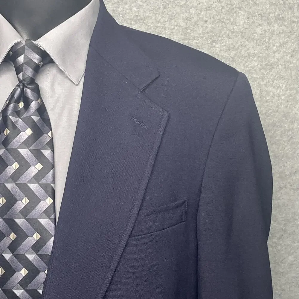 Vtg Lands End Gold Button Navy Blazer Mens 48R Wool Suit Jacket Sport Coat READ